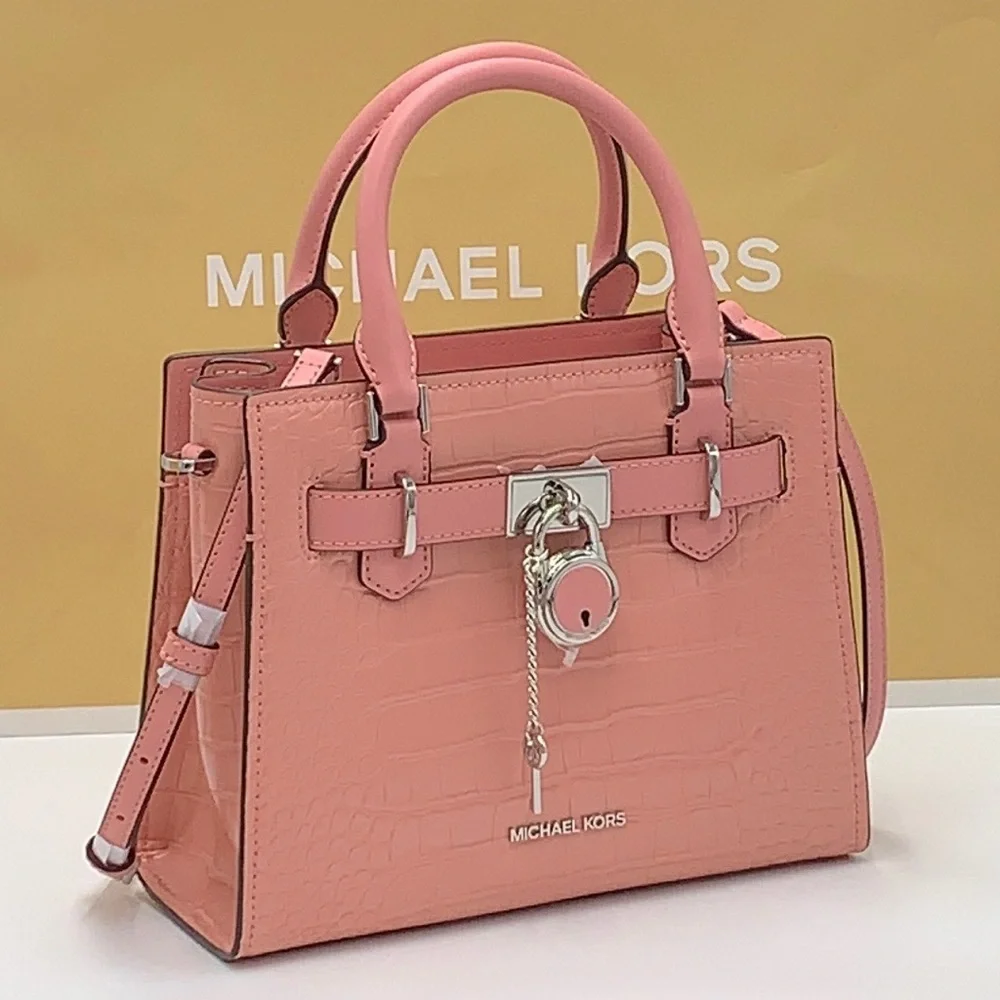 MICHAEL KORS Hamilton Small Crocodile Embossed Faux Leather Satchel Primrose NWT